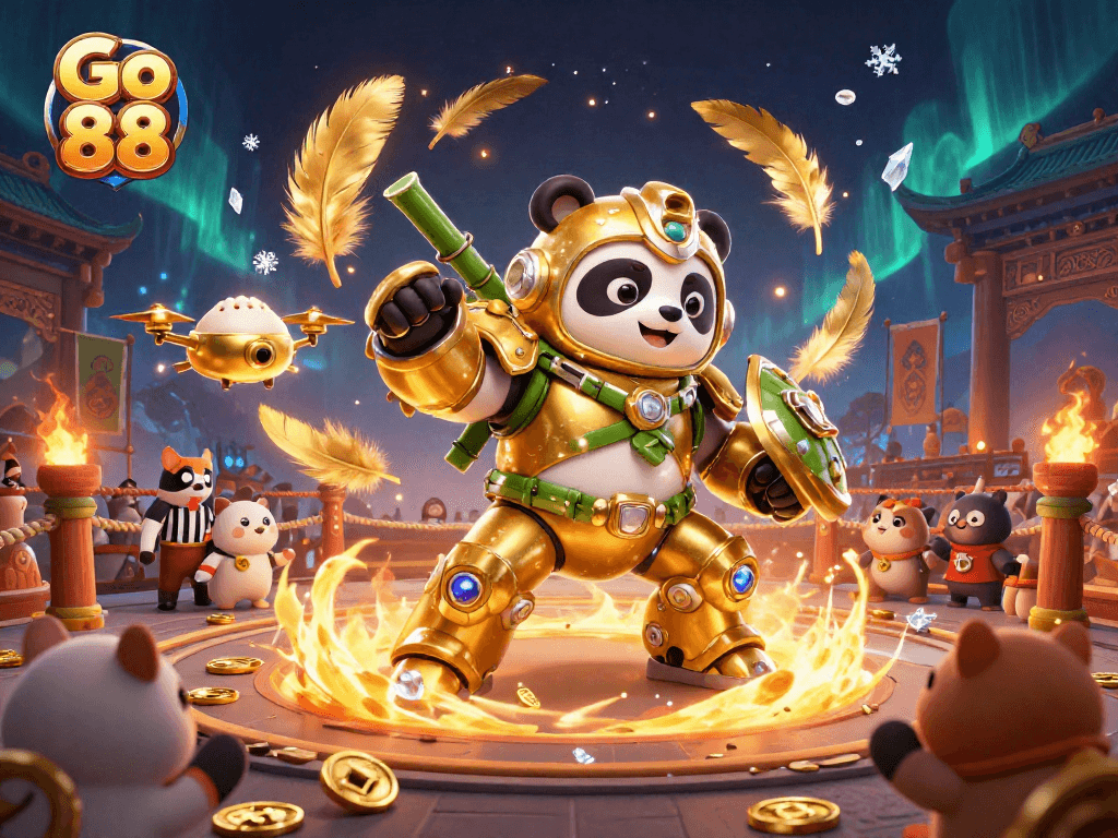 Engage with Go 88 in an exciting mech-fighting arena bursting with vibrant details.
