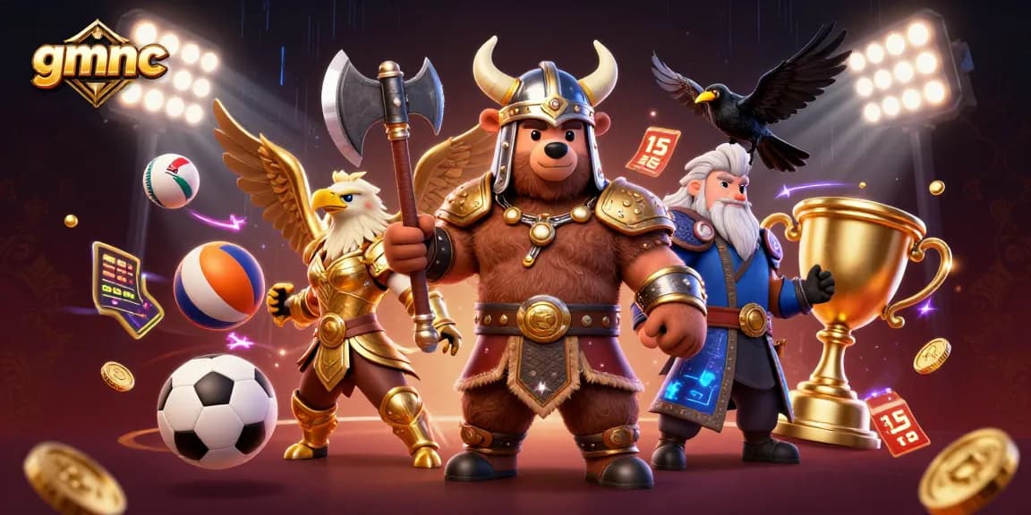 Experience thrilling action in gmnc with a Viking bear and Valkyrie eagle surrounded by dynamic gambling elements.