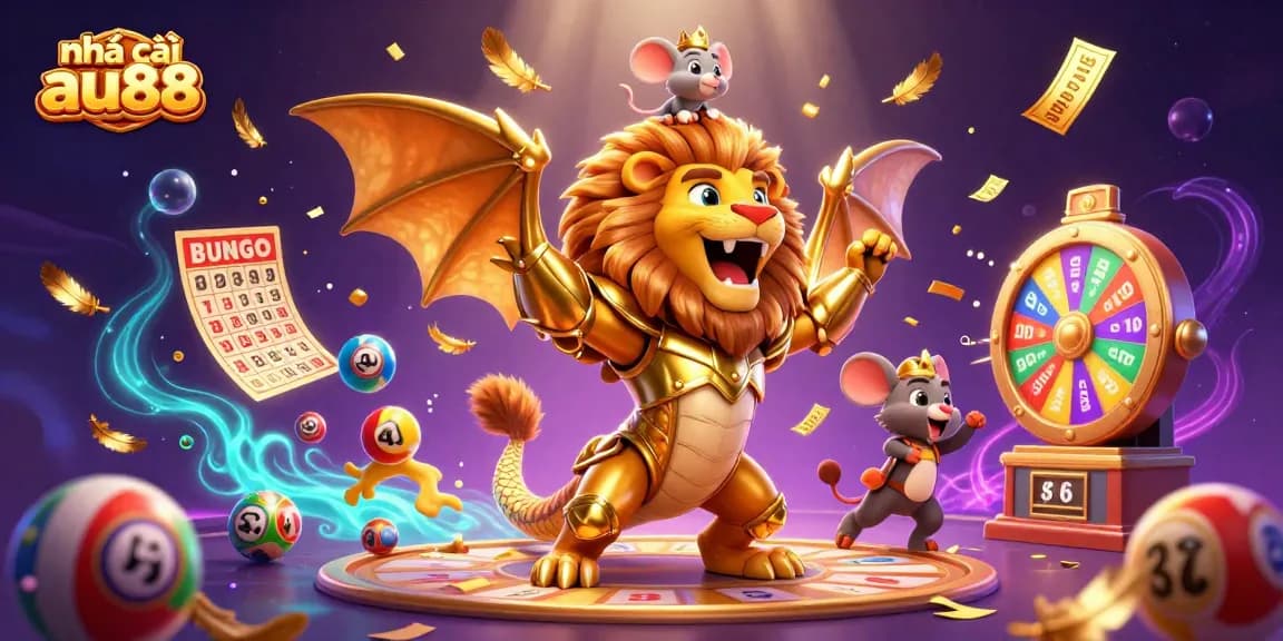 Experience thrilling gaming at nhà cái au88 with vibrant lottery and casino action in a richly illustrated scene.