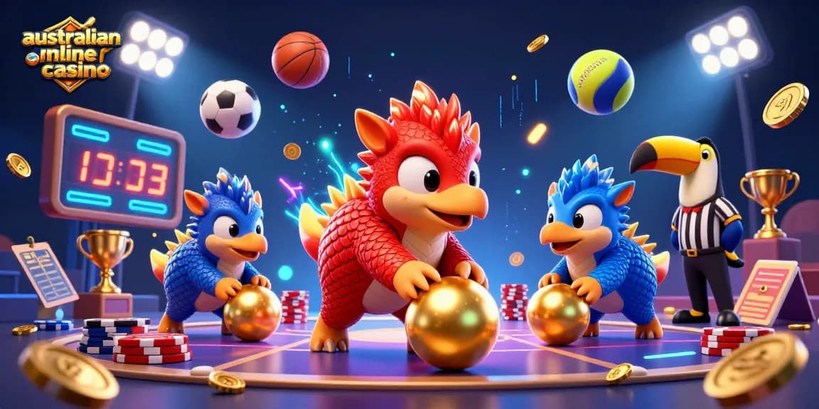 Experience the excitement of the australian online casino with animated pangolins competing amid vibrant game elements.