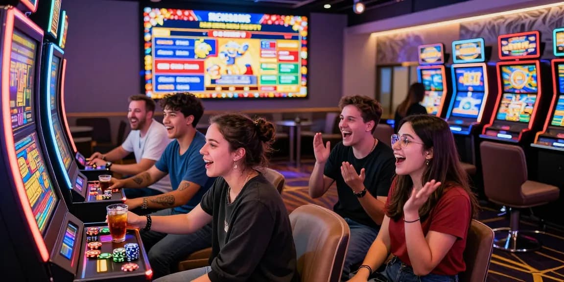 Exciting KO66 casino gaming scene with vibrant atmosphere and friends enjoying games.