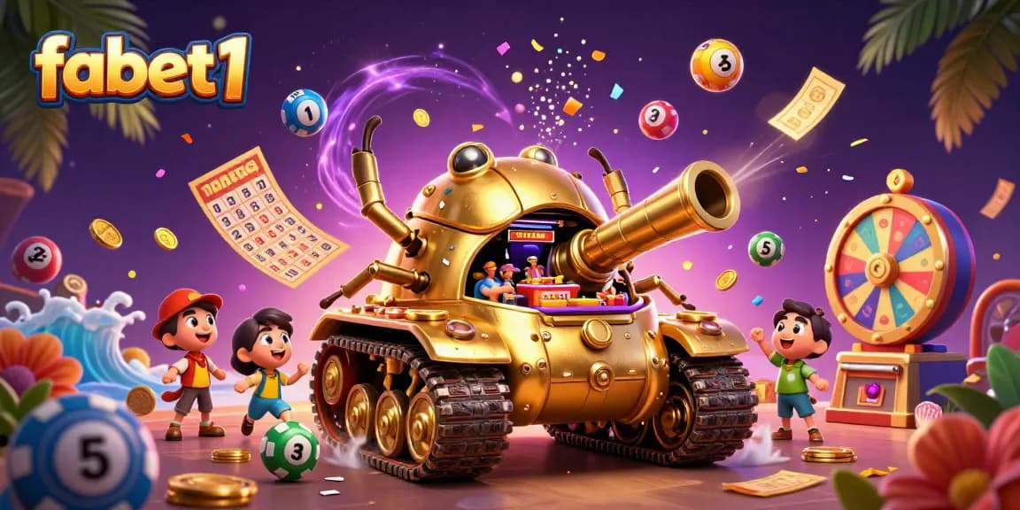 Experience fabet1's vibrant casino magic with a golden beetle tank revealing an enchanting mini-casino.