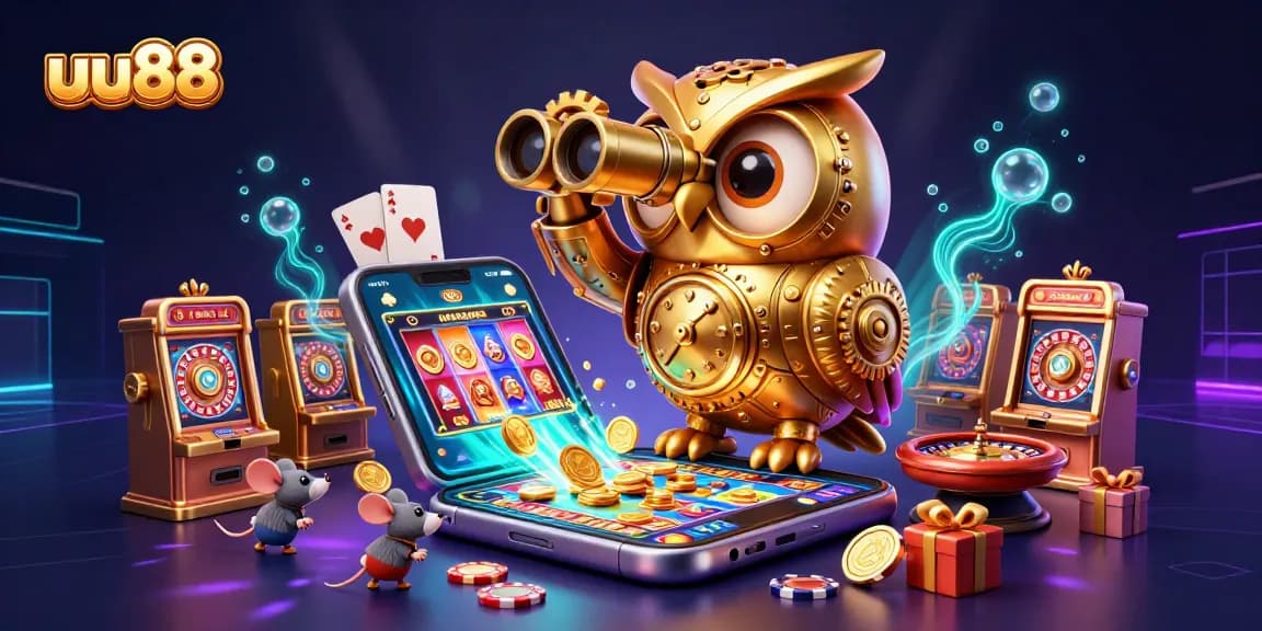 Win big at uu88 with a vibrant 3D casino scene showcasing exciting games and rewards.