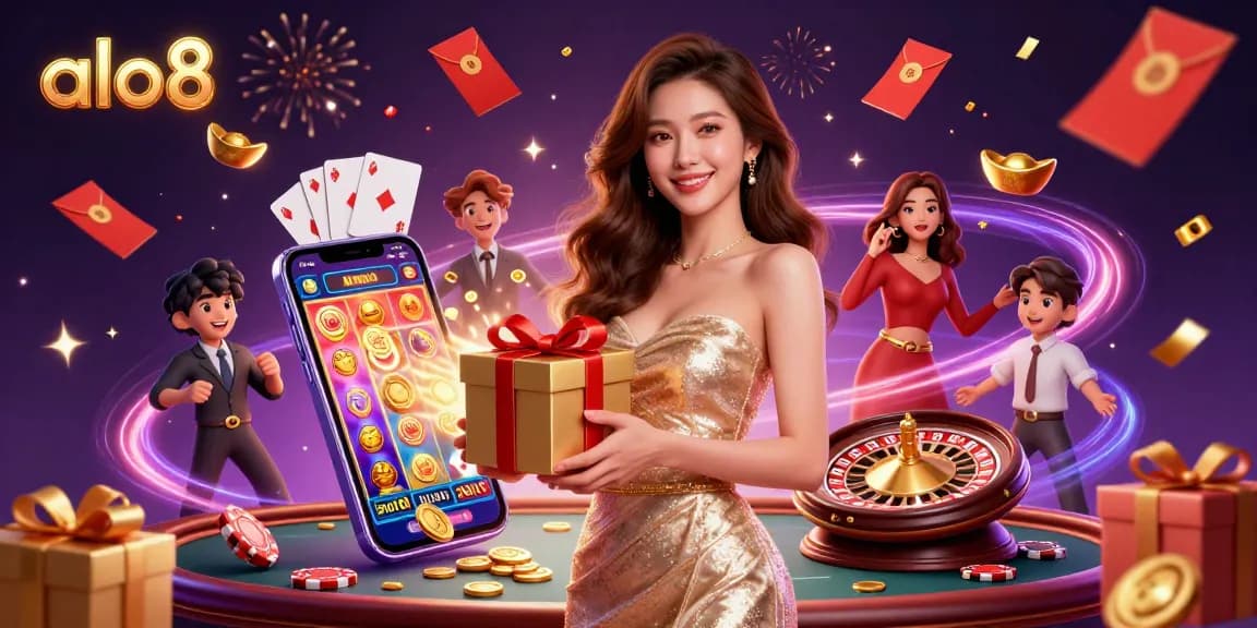 Engage with exciting slots at alo8 featuring stunning visual elements of golden coins and festive casino decor.