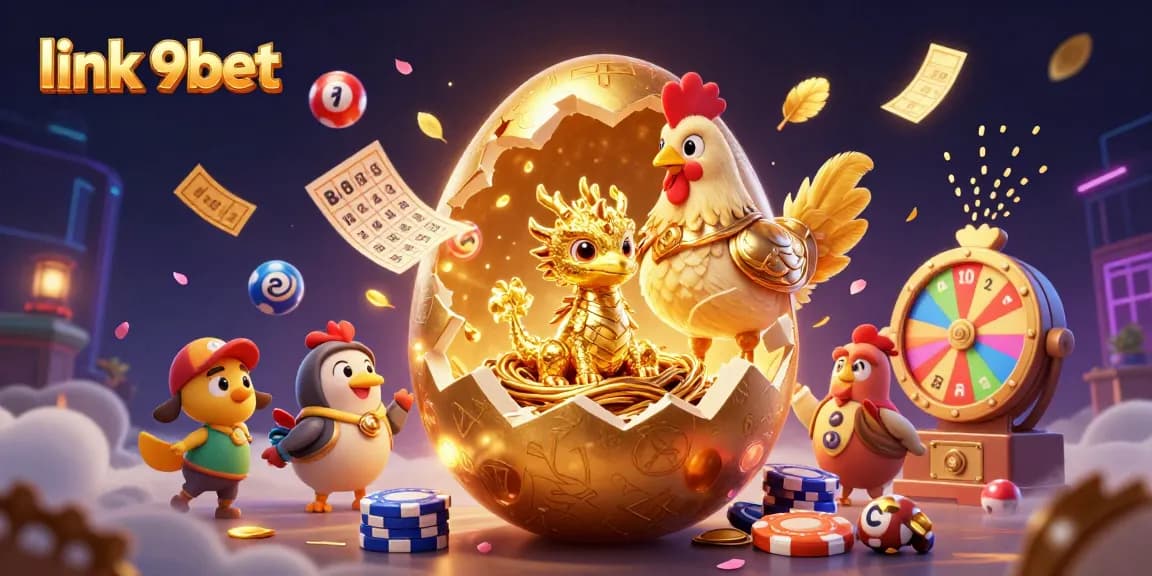 Experience excitement with the link 9bet illustration featuring a golden dragon and poker chips.