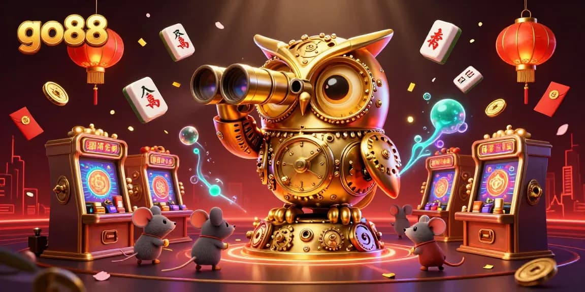Khám phá go88 qua hình ảnh 3D đặc sắc với đồng hồ cú vàng và các yếu tố trò chơi hấp dẫn.