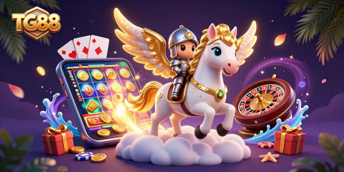 Experience thrilling slots and casino action with TG88’s vibrant, engaging 3D scene featuring dynamic game elements.