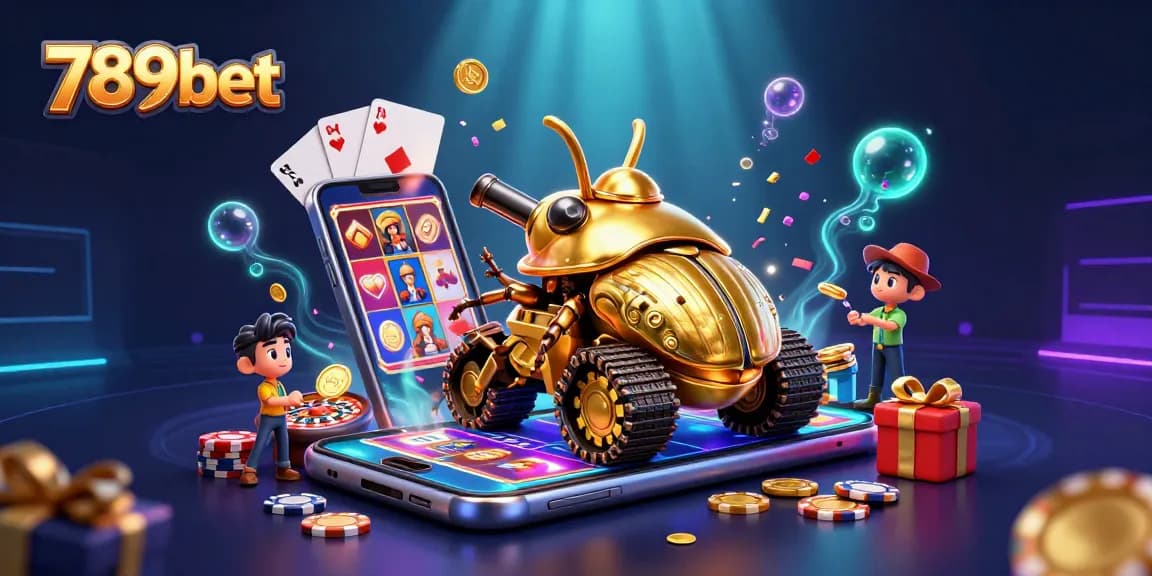 Unleash excitement at 789bet with a 3D cartoon casino beetle tank, spinning slots, and vibrant rewards.