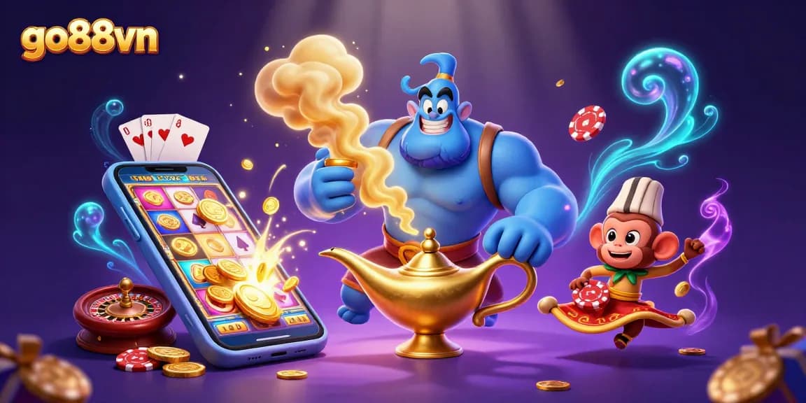 Experience thrilling games at go88vn with a vibrant scene of slot games and magical elements.