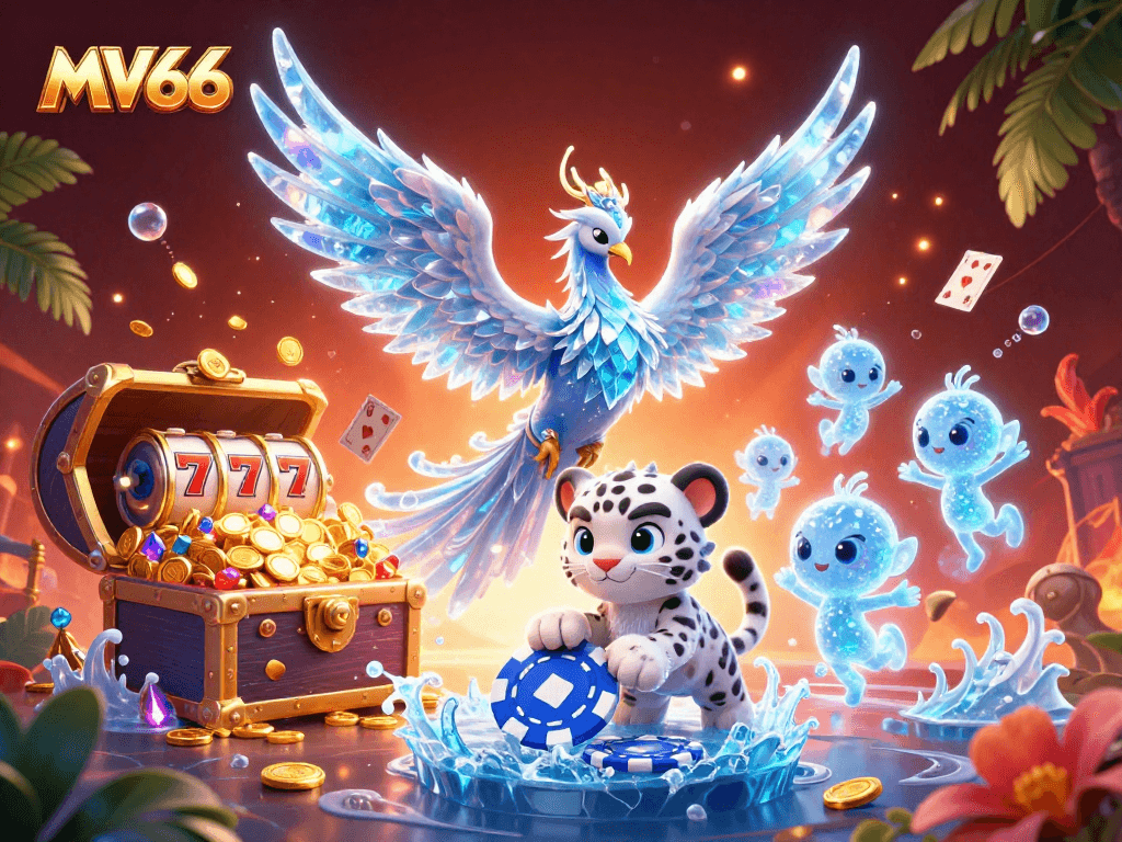 Experience thrilling jackpots at MV66 with an enchanting 3D digital casino scene featuring vibrant characters.