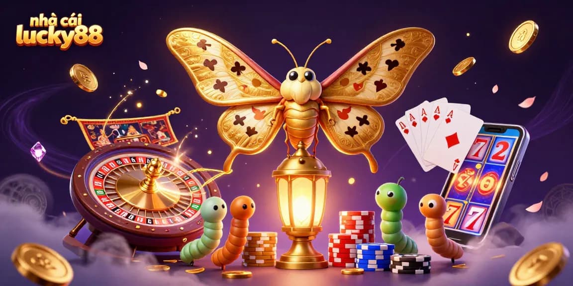 Immerse yourself in the vibrant world of nhà cái lucky88 with colorful casino elements in a dazzling illustration.