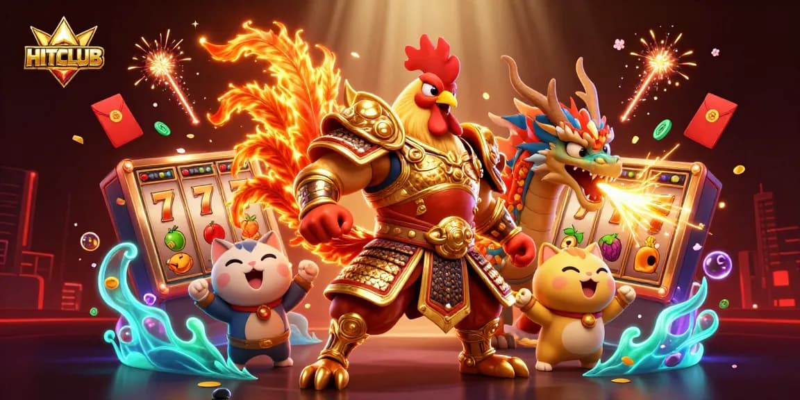 HITCLUB enhances gaming experiences with exciting slot elements and immersive characters in a vibrant scene.
