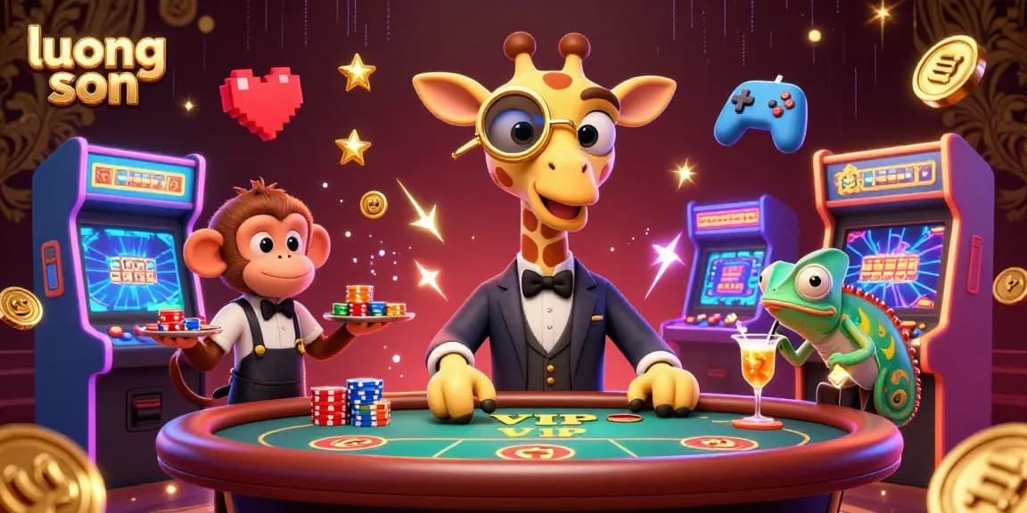 Experience thrilling gaming excitement with luong son as a high-roller giraffe plays poker at a lavish casino table.