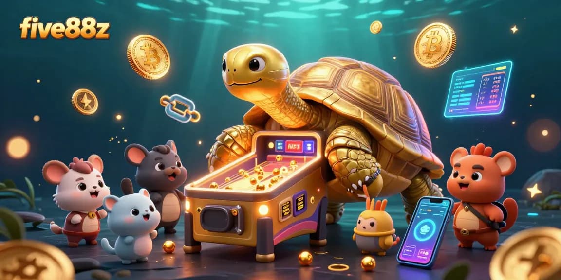 Experience thrills with five88z as cartoon tortoise runs a pinball-themed jackpot machine.