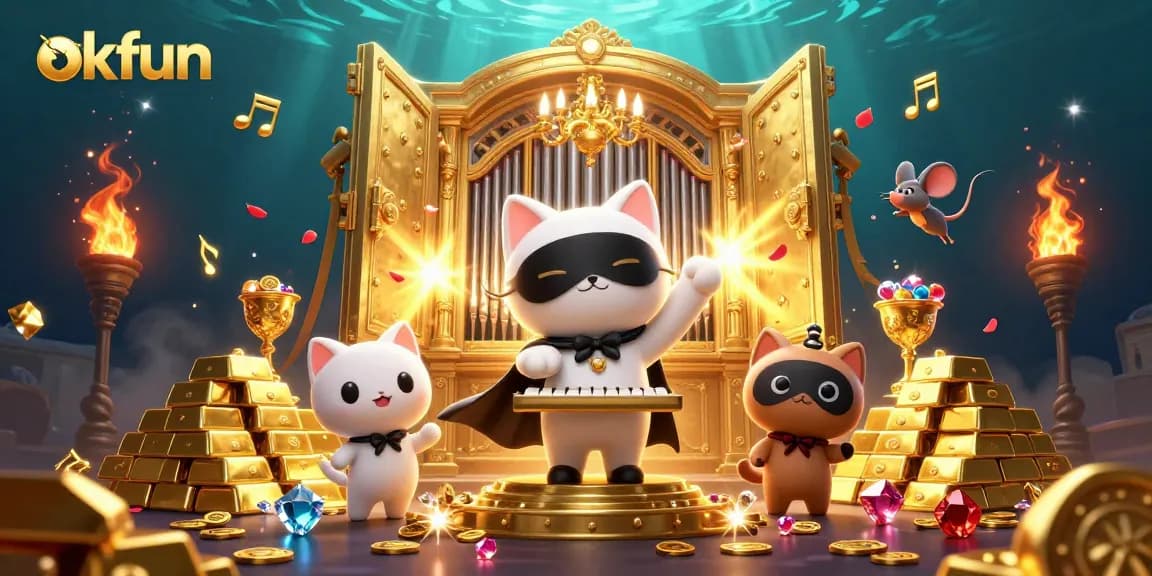 Experience the thrill of okfun betting with a lively scene of a phantom cat playing at a glamourous casino.