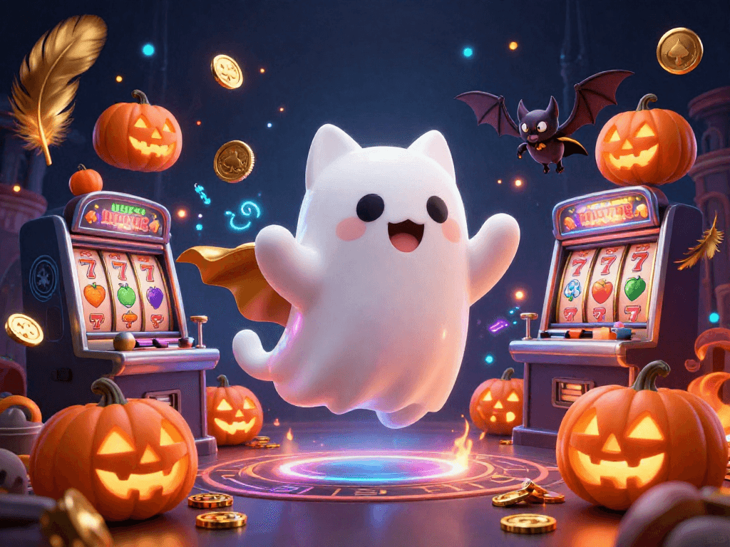 Explore exciting gaming action with 99OK's vibrant haunted casino scene featuring distinctive characters and slot machines.