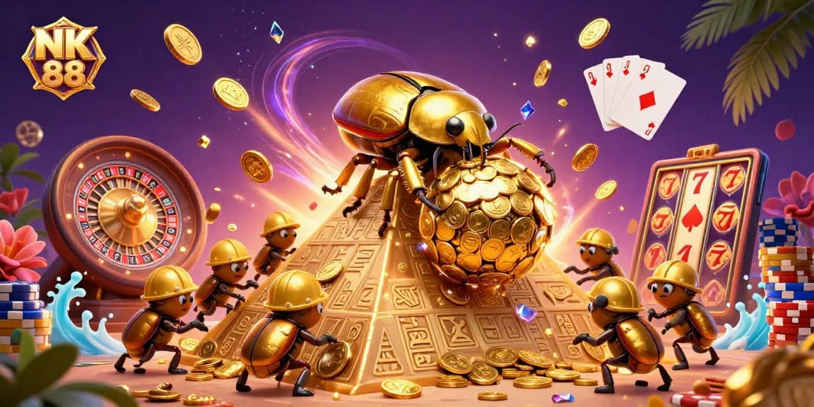Experience thrilling gameplay at NK 88 with golden coin jackpots and vibrant casino elements.