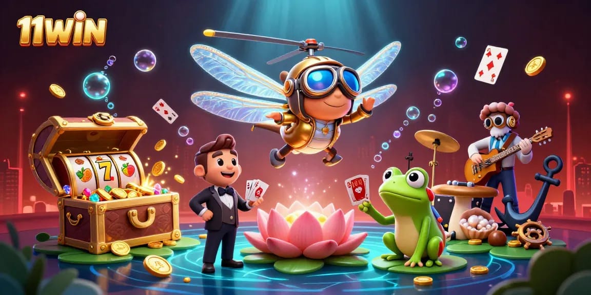 Experience thrilling gameplay with 11WIN at a vibrant lily pad casino featuring dynamic gaming elements.