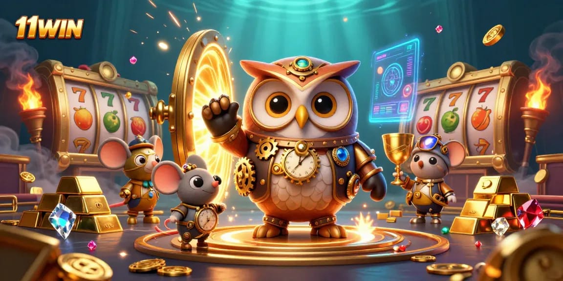 Experience 11WIN thrills with a mythical casino adventure in a vibrant 3D illustration.