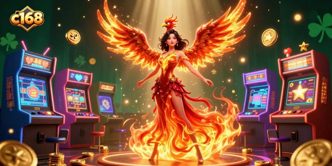 Experience the thrilling action of c168 casino games with vibrant visuals and a stunning phoenix.