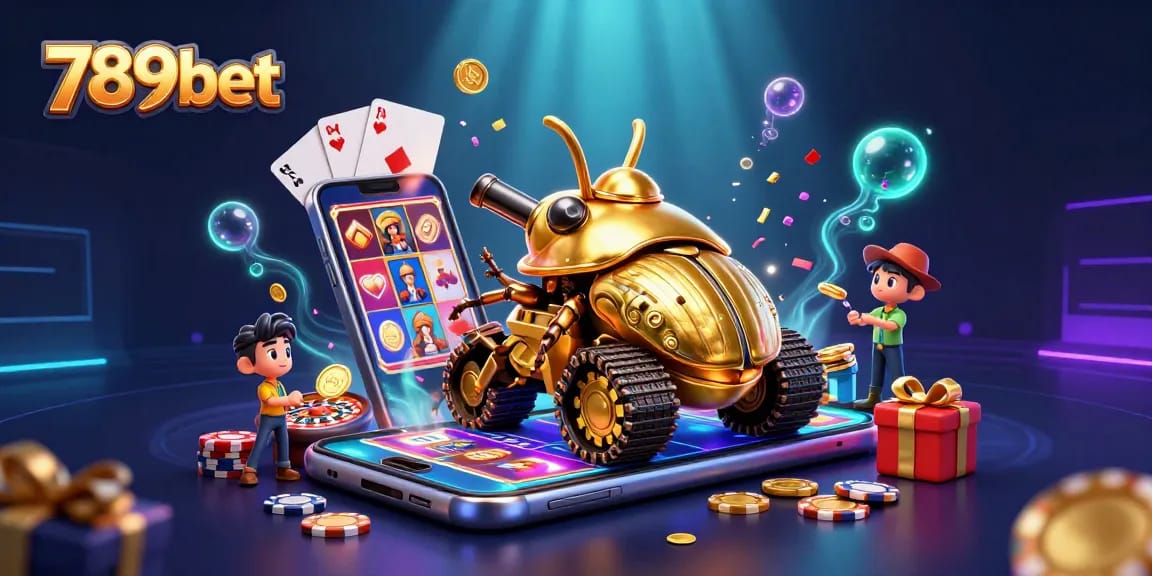 Unleash excitement at 789bet with a 3D cartoon casino beetle tank, spinning slots, and vibrant rewards.