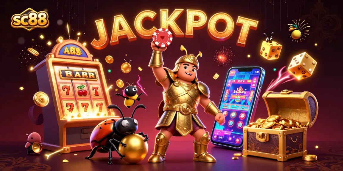 Win big at sc88 with our cartoon champions celebrating a jackpot victory in a vibrant casino scene
