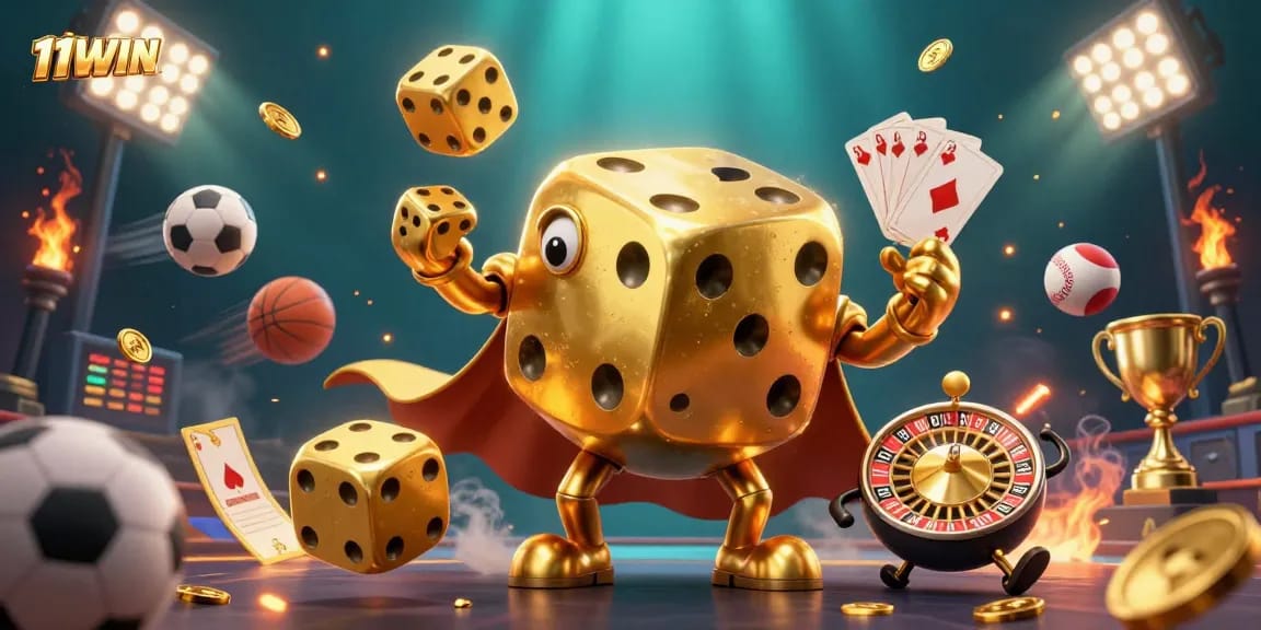 Experience thrilling gaming at 11WIN with vibrant sports betting action and dynamic illustrations.