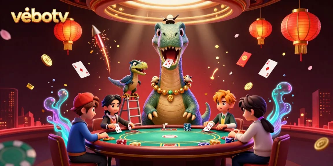 Experience thrilling live poker action with vebotv in this vibrant casino scene featuring dynamic 3D characters.