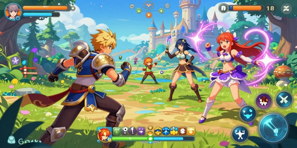 Hentai game characters embarking on an adventure in a vibrant digital landscape.