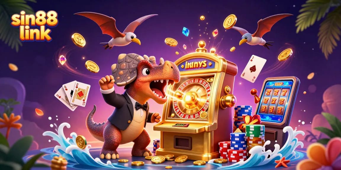 Experience winning thrills with the sin88 link jackpot slot machine illustration featuring dynamic casino elements.
