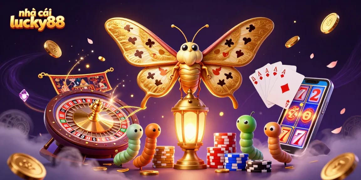 Immerse yourself in the vibrant world of nhà cái lucky88 with colorful casino elements in a dazzling illustration.