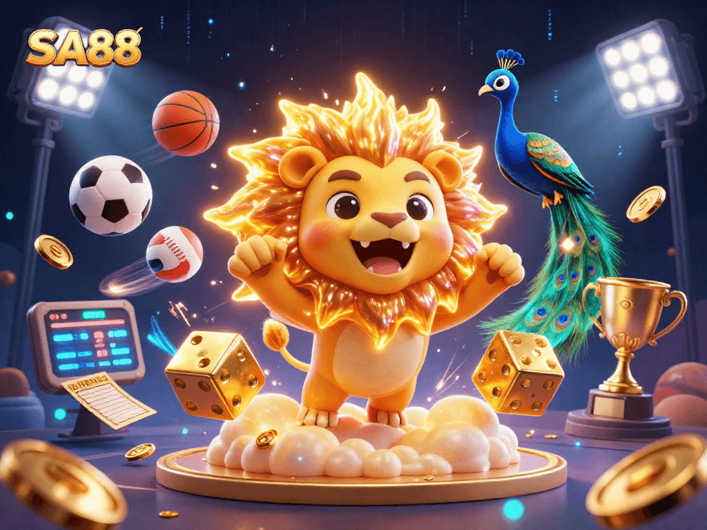 SA88's lavish casino scene featuring vibrant characters and dynamic sports elements for an exhilarating gambling experience.