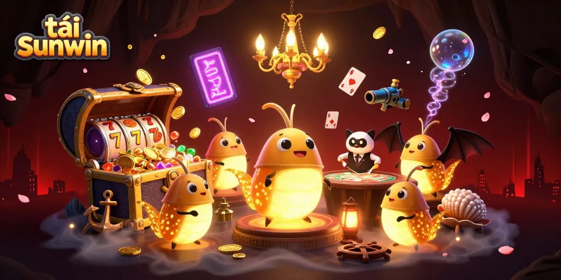 Experience the thrill of tải sunwin as vibrant glowworms light up a casino scene with colorful elements.