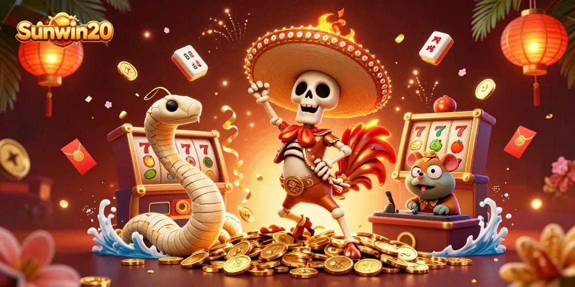 Experience slot gaming excitement with Sunwin20 featuring vivid characters and dynamic elements.