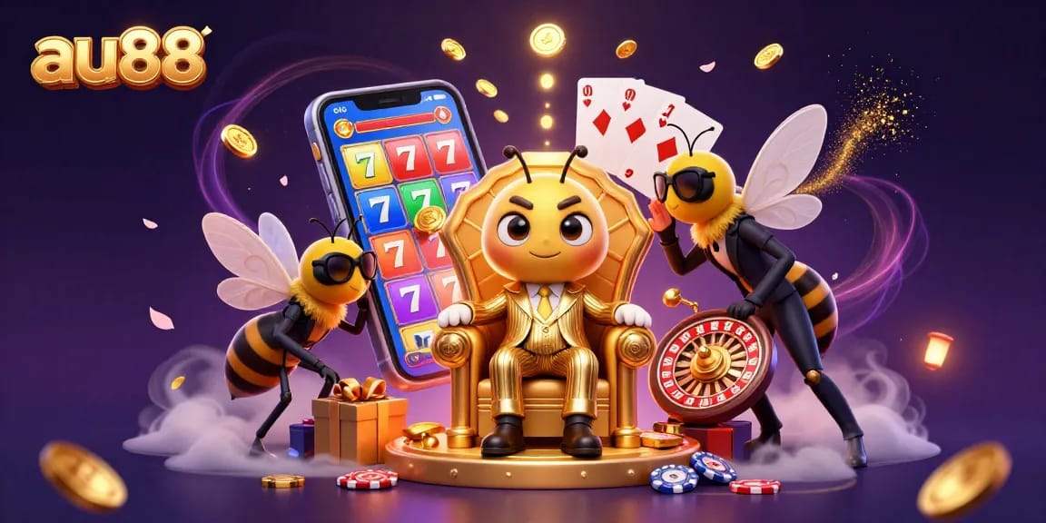 Engage with au88 by spinning colorful slot game reels and winning golden coins while enjoying vibrant visuals.