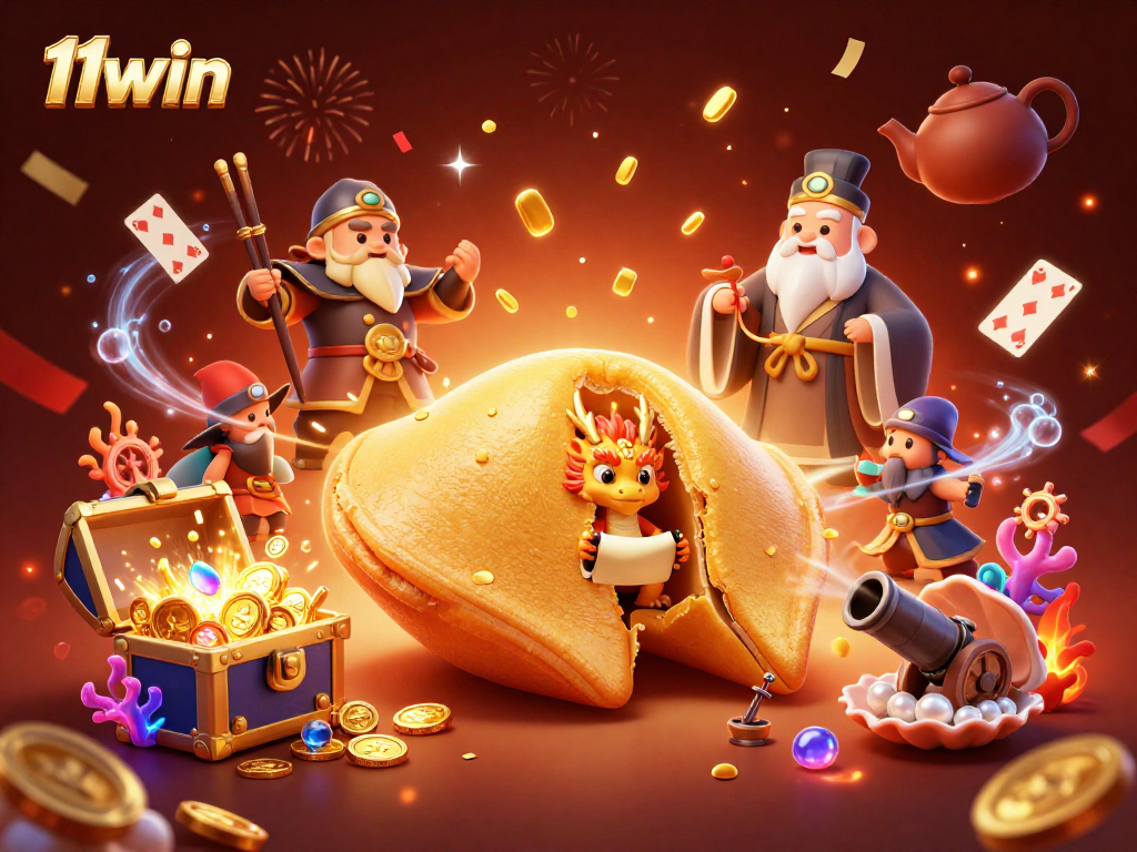 Engage with 11win's dynamic gambling universe featuring lively casino elements and epic fortune cookie adventure.