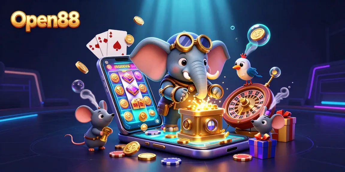 Open88 offers an immersive gaming experience with a steampunk elephant engineer at a golden slot machine in action.