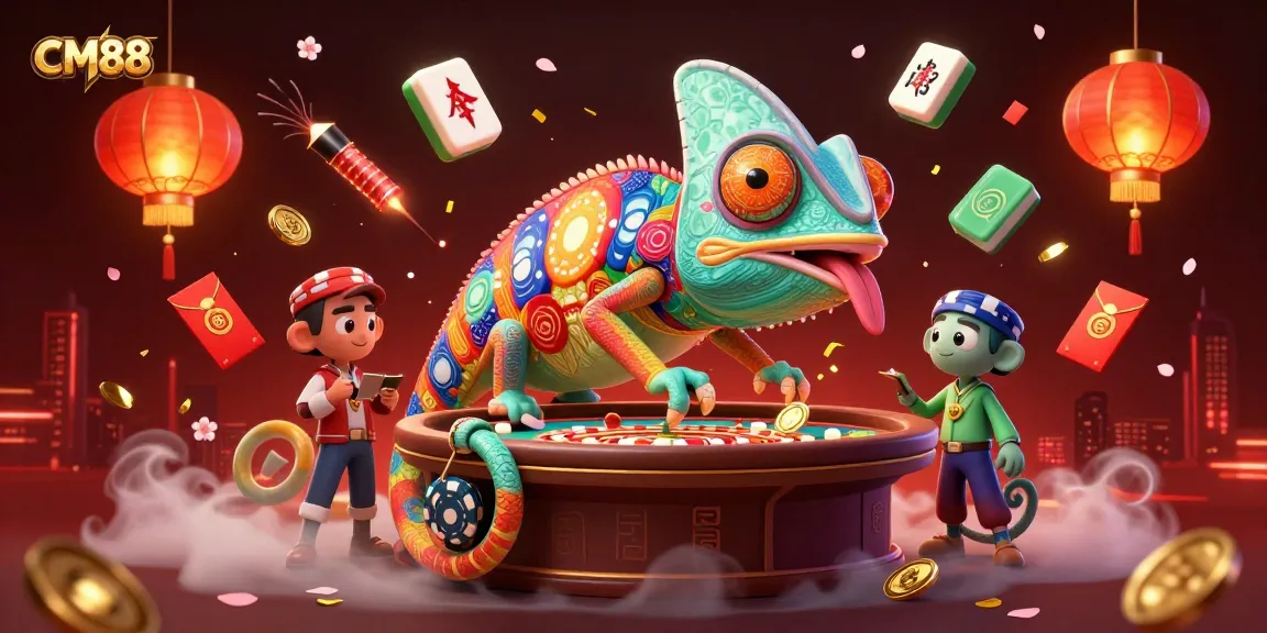 Experience immense fun with CM88, featuring a vibrant 3D chameleon and exciting casino elements.