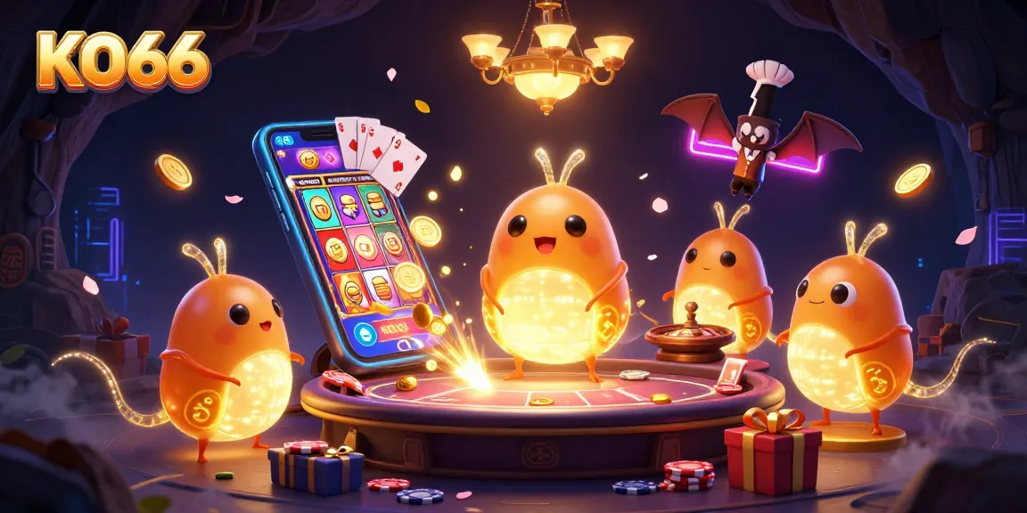 Experience the thrill at KO66, where glowworms illuminate a vibrant casino scene with exciting games and offers.