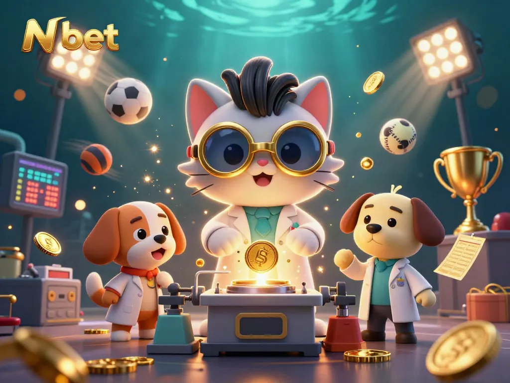 Engage with dynamic N bet gaming elements in a vibrant casino illustration featuring a mad scientist cat.