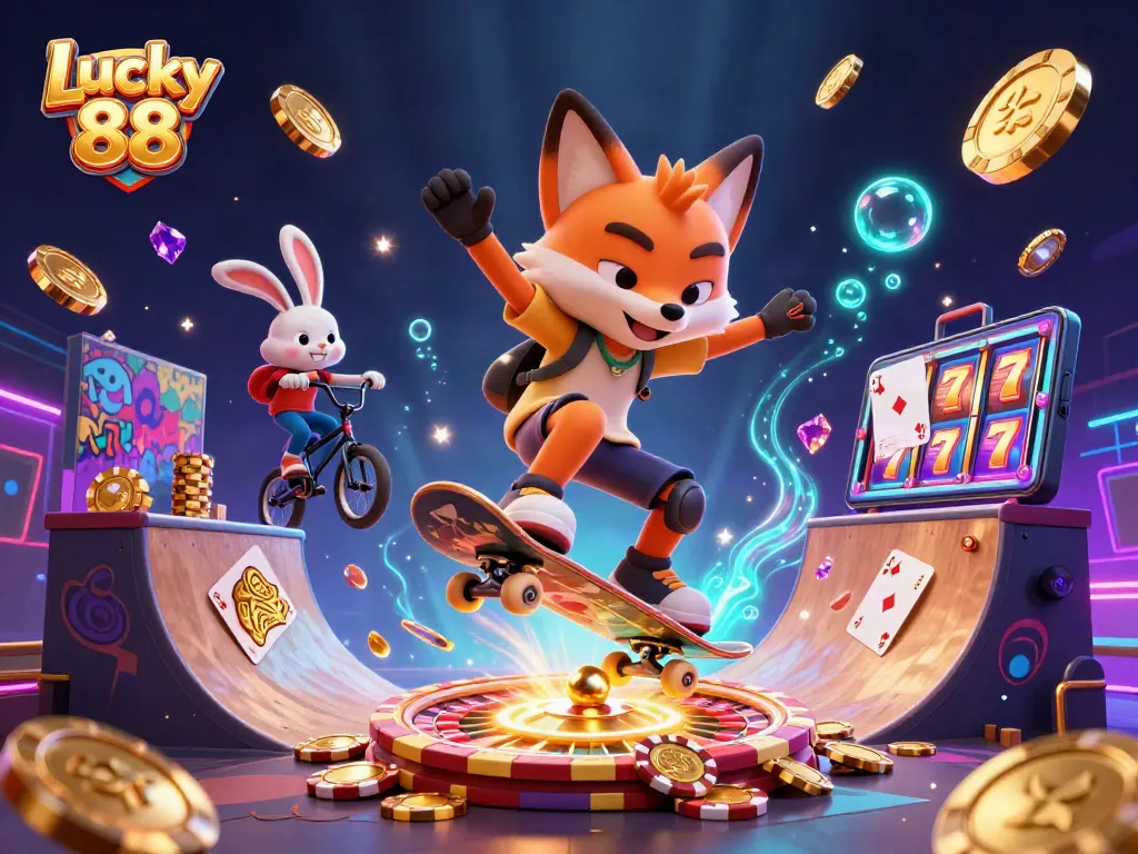 Experience Lucky 88 with a thrilling scene featuring dynamic casino elements and characters.