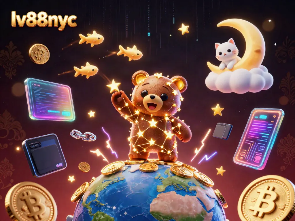 Experience the adventure at lv88nyc with a constellation bear collecting coins amidst digital gaming elements.