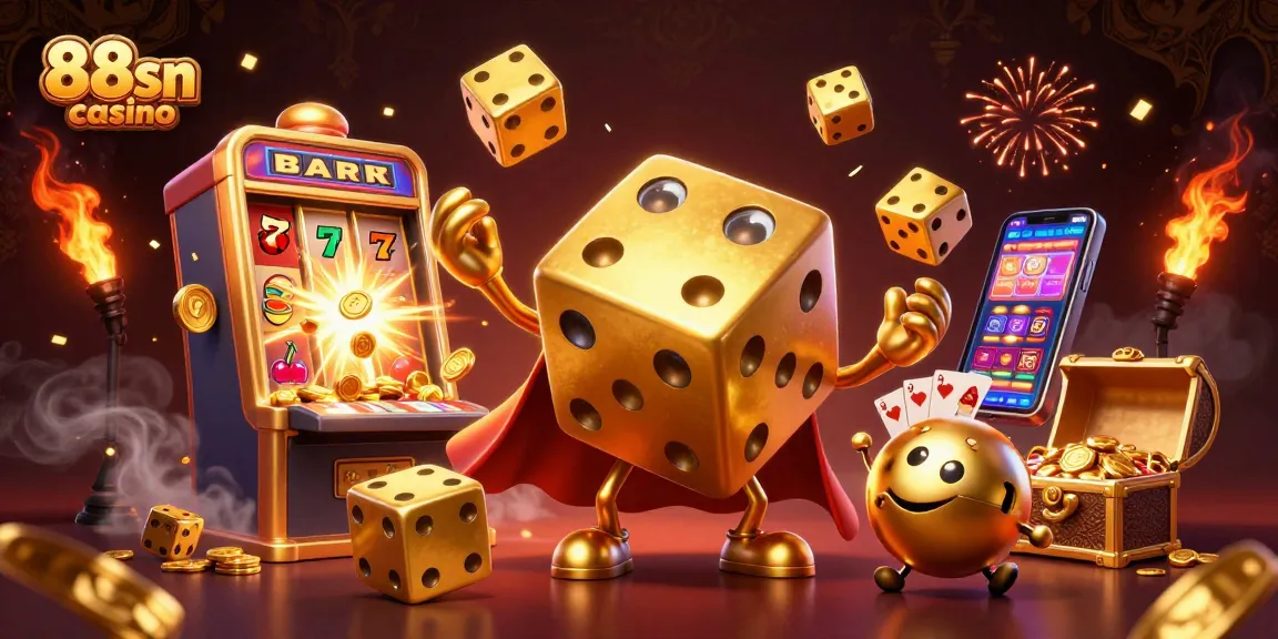 Experience exciting gameplay at 88sn casino with vibrant golden dice and a colorful game lobby.