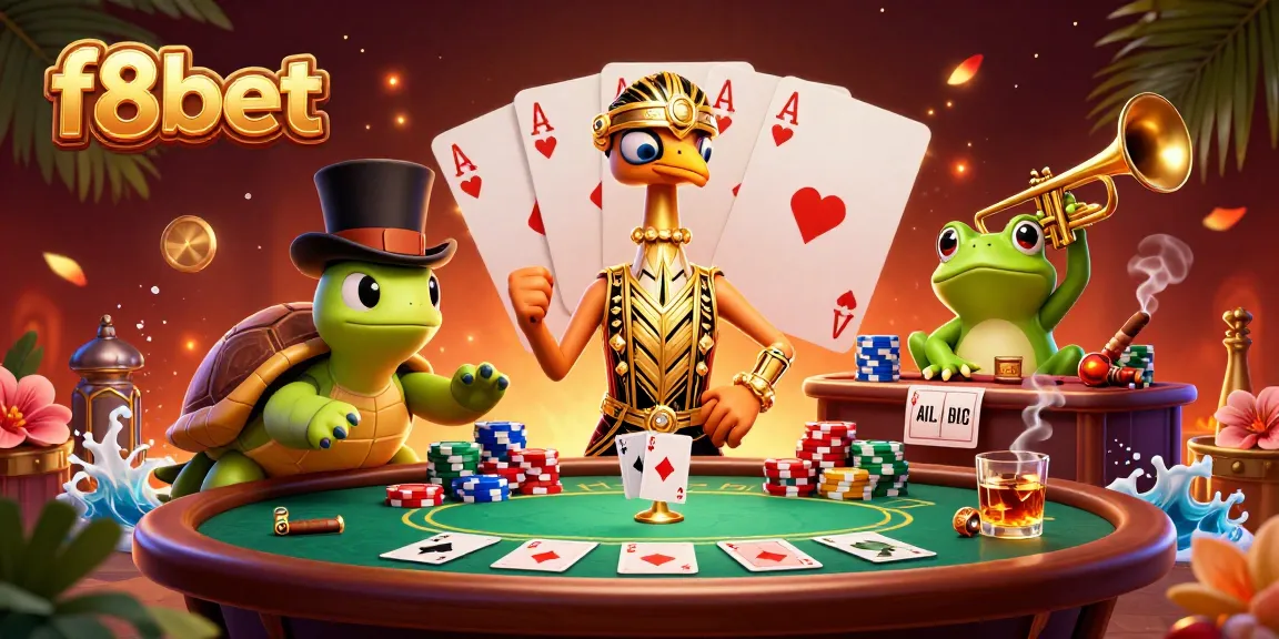 Win big at f8bet with poker chips and colorful characters in a vibrant casino scene