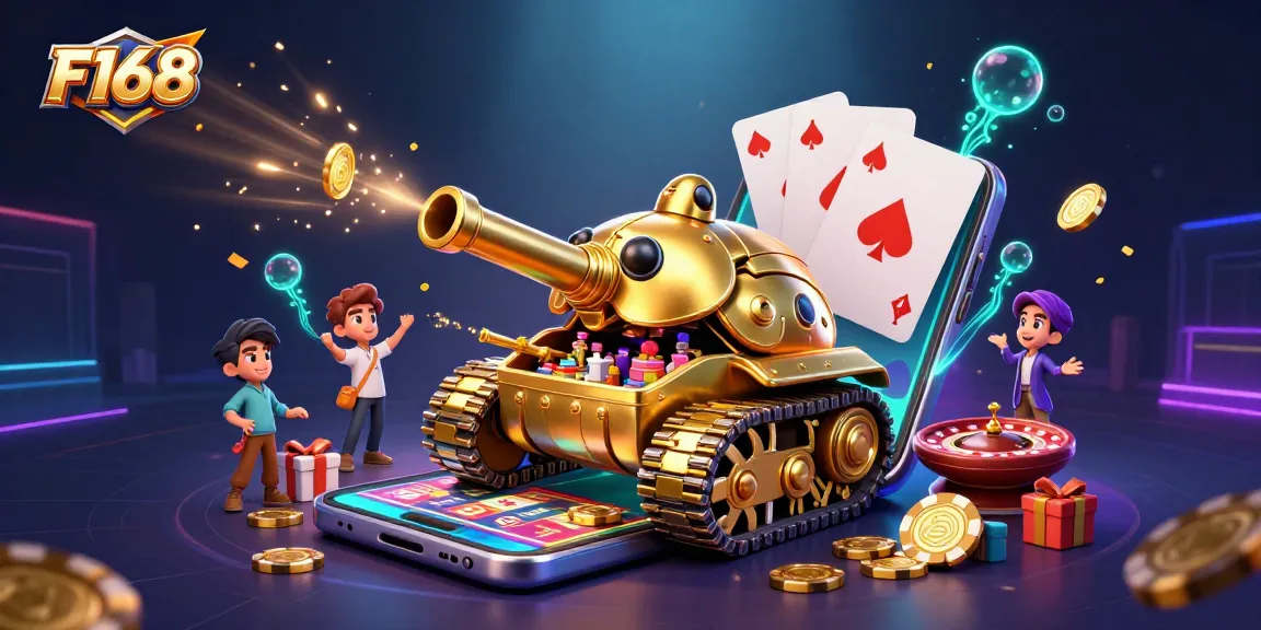 Experience thrilling gaming adventures with F168's dynamic casino scene featuring golden elements.