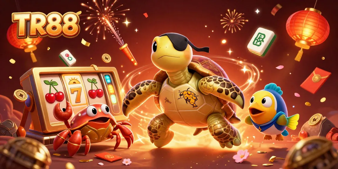 Engage with TR88's vibrant 3D casino illustration featuring lively characters and dynamic gaming elements.