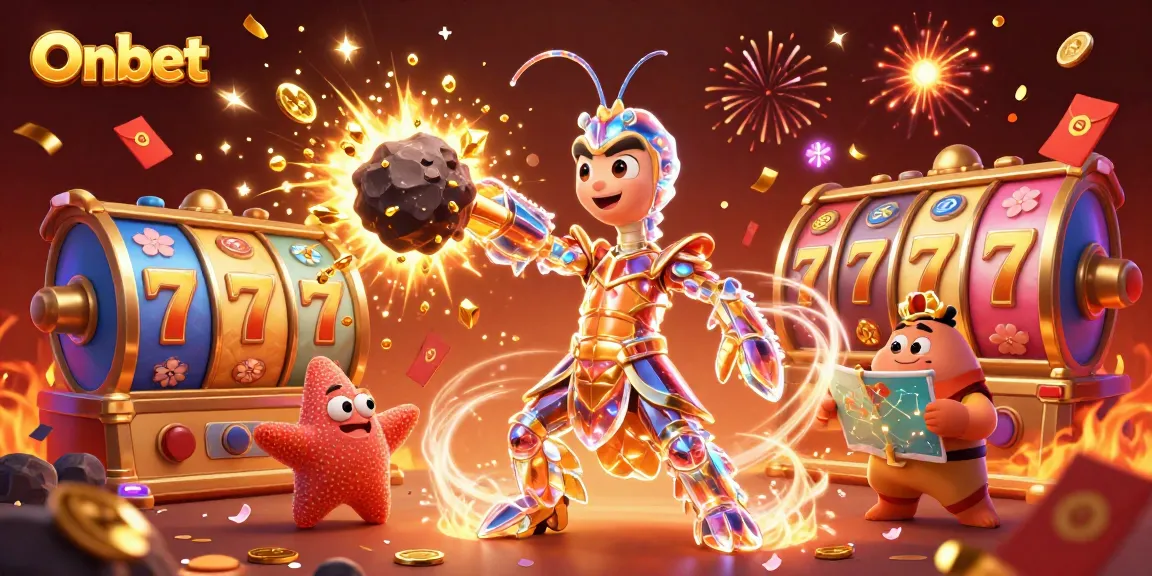 Experience jackpot excitement with Onbet's thrilling 3D casino adventure illustration.