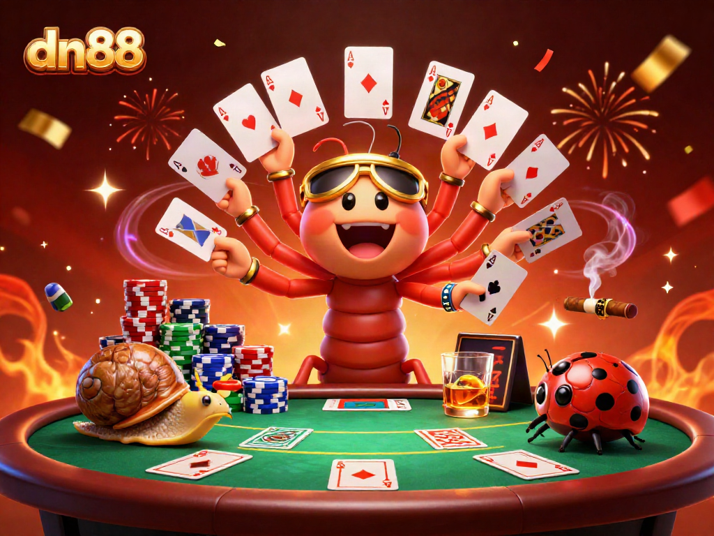 Experience the excitement of dn88 with a vibrant casino scene featuring a millipede dealer and high-roller snail.
