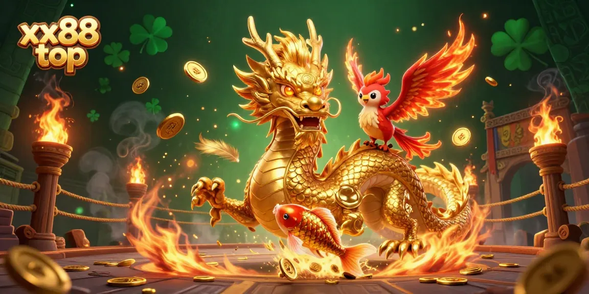 Experience the thrill of xx88 top with a golden dragon, koi fish, and fire elements.