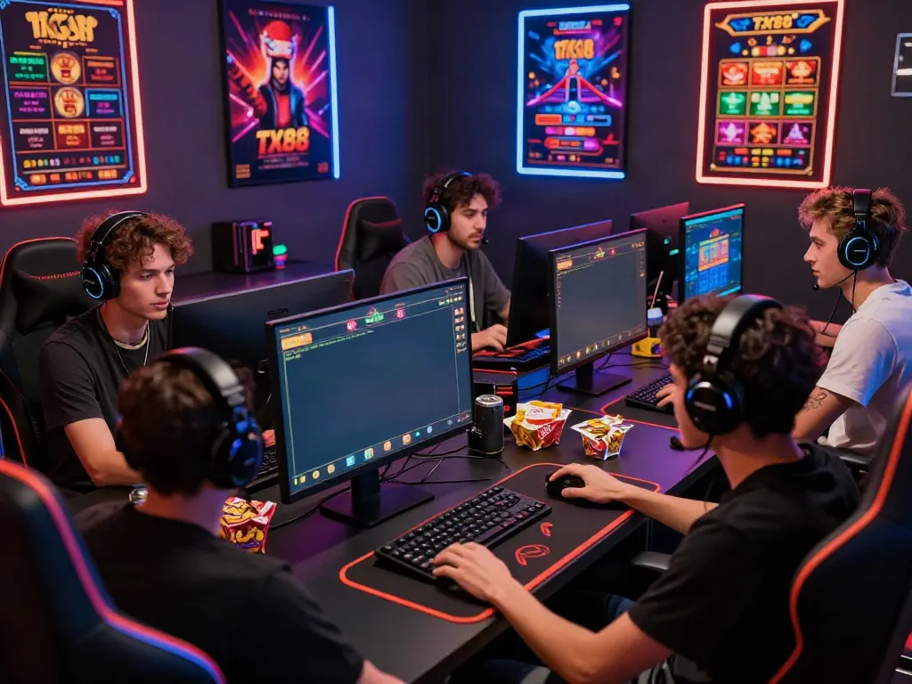 Exciting online gaming experience showcasing TX88 interface and enthusiastic players.